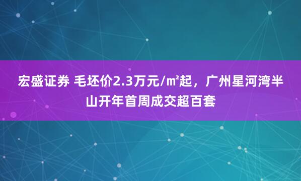 宏盛证券 毛坯价2.3万元/㎡起，广州星河湾半山开年首周成交超百套