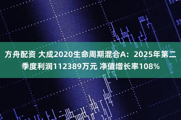 方舟配资 大成2020生命周期混合A:2025年第二季度利润112389万元 净值增长率108%